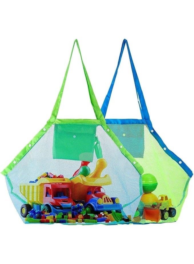 ChicAbode 2 Pcs Mesh Beach Bag Set, Oversized Portable Tote Bag with Small Pouch, Durable Foldable Storage Bag for Beach Towels Toys Picnic and Daily Outdoor Use - Image 1